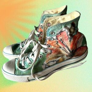 Converse Turquoise & Orange Water Color All Stars - Size Women’s 10  RARE